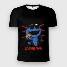 Мужская футболка 3D спортивная с принтом Come with me if you want в Тюмени, 100% полиэстер с улучшенными характеристиками | приталенный силуэт, круглая горловина, широкие плечи, сужается к линии бедра | cookie | cookiemonster | delicious | eat | monster | yummy | еда | коржик | куки | кукимонстр | монстр | печенье | сладости | улица | улицасезам
