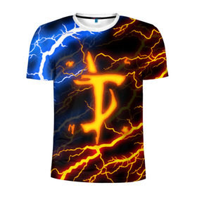 Мужская футболка 3D спортивная с принтом DOOM SLAYER в Тюмени, 100% полиэстер с улучшенными характеристиками | приталенный силуэт, круглая горловина, широкие плечи, сужается к линии бедра | doom | doom eternal | thunder | дум | молнии | шторм