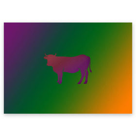 Поздравительная открытка с принтом Корова(трехцветный градиент) в Тюмени, 100% бумага | плотность бумаги 280 г/м2, матовая, на обратной стороне линовка и место для марки
 | animals | животные | звери | корова | коровка | коровы | мягкий цвет | прикольная картинка | простая картинка