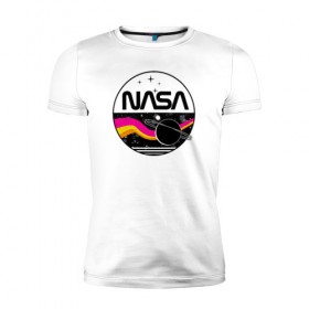 Мужская футболка премиум с принтом Retro NASA в Тюмени, 92% хлопок, 8% лайкра | приталенный силуэт, круглый вырез ворота, длина до линии бедра, короткий рукав | mars | nasa | space | галактика | земля | илон | инопланетяне | инопланетянин | картинка | картинки | космонавт | космос | луна | марс | маск | мода | надпись | наса | планета | планеты