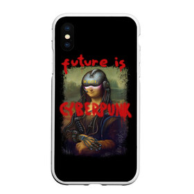 Чехол для iPhone XS Max матовый с принтом Cyberpunk Mona Lisa в Тюмени, Силикон | Область печати: задняя сторона чехла, без боковых панелей | 2077 | cyberpunk | cyberpunk 2077 | game | keanu reeves | lisa | mona | samurai | игра | искуство | картина | киану ривз | кибер | киберпанк | киборг | лиза | мона | робот | самураи