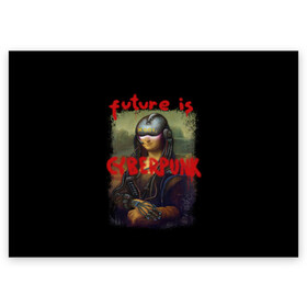 Поздравительная открытка с принтом Cyberpunk Mona Lisa в Тюмени, 100% бумага | плотность бумаги 280 г/м2, матовая, на обратной стороне линовка и место для марки
 | 2077 | cyberpunk | cyberpunk 2077 | game | keanu reeves | lisa | mona | samurai | игра | искуство | картина | киану ривз | кибер | киберпанк | киборг | лиза | мона | робот | самураи