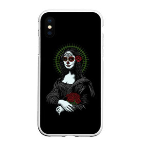 Чехол для iPhone XS Max матовый с принтом Mona Lisa - Santa Muerte в Тюмени, Силикон | Область печати: задняя сторона чехла, без боковых панелей | dead | death | lisa | mona | muerte | muertos | santa | день | искуство | картина | лиза | мона | муэрте | муэртес | муэртос | роза | розы | санта | тату | татуировка | цветы | череп