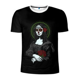 Мужская футболка 3D спортивная с принтом Mona Lisa - Santa Muerte в Тюмени, 100% полиэстер с улучшенными характеристиками | приталенный силуэт, круглая горловина, широкие плечи, сужается к линии бедра | dead | death | lisa | mona | muerte | muertos | santa | день | искуство | картина | лиза | мона | муэрте | муэртес | муэртос | роза | розы | санта | тату | татуировка | цветы | череп
