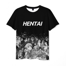 Мужская футболка 3D с принтом HENTAI в Тюмени, 100% полиэфир | прямой крой, круглый вырез горловины, длина до линии бедер | ahegao | kawai | kowai | oppai | otaku | senpai | sugoi | waifu | yandere | ахегао | ковай | отаку | сенпай | яндере