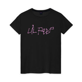 Женская футболка хлопок с принтом LIL PEEP в Тюмени, 100% хлопок | прямой крой, круглый вырез горловины, длина до линии бедер, слегка спущенное плечо | lil peep | lil prince | pink | зарубежная музыка | лил пип | маленький принц