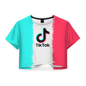 Женская футболка Cropp-top с принтом TIKTOK в Тюмени, 100% полиэстер | круглая горловина, длина футболки до линии талии, рукава с отворотами | tik | tik tok | tiktok | tok | тик | тик ток | тикток | ток