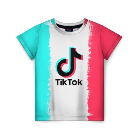 Детская футболка 3D с принтом TIKTOK в Тюмени, 100% гипоаллергенный полиэфир | прямой крой, круглый вырез горловины, длина до линии бедер, чуть спущенное плечо, ткань немного тянется | tik | tik tok | tiktok | tok | тик | тик ток | тикток | ток