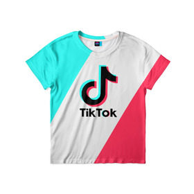 Детская футболка 3D с принтом TIKTOK в Тюмени, 100% гипоаллергенный полиэфир | прямой крой, круглый вырез горловины, длина до линии бедер, чуть спущенное плечо, ткань немного тянется | tik | tik tok | tiktok | tok | тик | тик ток | тикток | ток