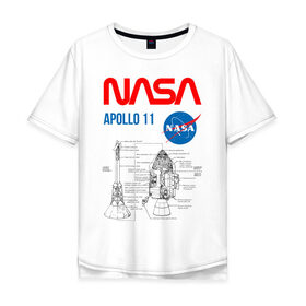 Мужская футболка хлопок Oversize с принтом Nasa Apollo 11 (двухсторонняя) в Тюмени, 100% хлопок | свободный крой, круглый ворот, “спинка” длиннее передней части | apollo 11 | apolo 11 | apolon 11 | аполлон 11 | аполон 11 | наса | насса