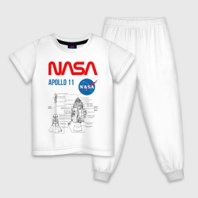 Детская пижама хлопок с принтом Nasa Apollo 11 (двухсторонняя) в Тюмени, 100% хлопок |  брюки и футболка прямого кроя, без карманов, на брюках мягкая резинка на поясе и по низу штанин
 | apollo 11 | apolo 11 | apolon 11 | аполлон 11 | аполон 11 | наса | насса