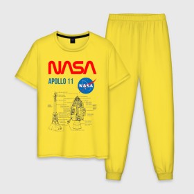 Мужская пижама хлопок с принтом Nasa Apollo 11 (двухсторонняя) в Тюмени, 100% хлопок | брюки и футболка прямого кроя, без карманов, на брюках мягкая резинка на поясе и по низу штанин
 | apollo 11 | apolo 11 | apolon 11 | аполлон 11 | аполон 11 | наса | насса