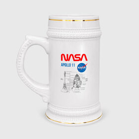 Кружка пивная с принтом Nasa Apollo 11 (двухсторонняя) в Тюмени,  керамика (Материал выдерживает высокую температуру, стоит избегать резкого перепада температур) |  объем 630 мл | Тематика изображения на принте: apollo 11 | apolo 11 | apolon 11 | аполлон 11 | аполон 11 | наса | насса