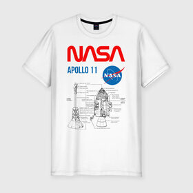 Мужская футболка премиум с принтом Nasa Apollo 11 (двухсторонняя) в Тюмени, 92% хлопок, 8% лайкра | приталенный силуэт, круглый вырез ворота, длина до линии бедра, короткий рукав | Тематика изображения на принте: apollo 11 | apolo 11 | apolon 11 | аполлон 11 | аполон 11 | наса | насса