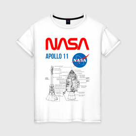 Женская футболка хлопок с принтом Nasa Apollo 11 (двухсторонняя) в Тюмени, 100% хлопок | прямой крой, круглый вырез горловины, длина до линии бедер, слегка спущенное плечо | apollo 11 | apolo 11 | apolon 11 | аполлон 11 | аполон 11 | наса | насса