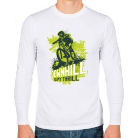 Мужской лонгслив хлопок с принтом Downhill в Тюмени, 100% хлопок |  | downhill | велосипед | велосипедист | велоспорт | скоростной спуск | экстрим
