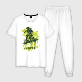 Мужская пижама хлопок с принтом Downhill в Тюмени, 100% хлопок | брюки и футболка прямого кроя, без карманов, на брюках мягкая резинка на поясе и по низу штанин
 | downhill | велосипед | велосипедист | велоспорт | скоростной спуск | экстрим