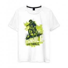 Мужская футболка хлопок с принтом Downhill в Тюмени, 100% хлопок | прямой крой, круглый вырез горловины, длина до линии бедер, слегка спущенное плечо. | downhill | велосипед | велосипедист | велоспорт | скоростной спуск | экстрим