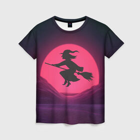 Женская футболка 3D с принтом The Witch(Happy Halloween) в Тюмени, 100% полиэфир ( синтетическое хлопкоподобное полотно) | прямой крой, круглый вырез горловины, длина до линии бедер | halloween | halloweenparty | witch | в подарок | ведьма | ведьмочка | вечеринка | детский дизайн | детский рисунок | для подарка | закат солнца | мягкие цвета | пати | хэллоуин