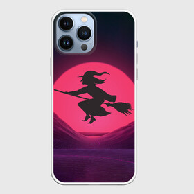 Чехол для iPhone 13 Pro Max с принтом The Witch(Happy Halloween) в Тюмени,  |  | halloween | halloweenparty | witch | в подарок | ведьма | ведьмочка | вечеринка | детский дизайн | детский рисунок | для подарка | закат солнца | мягкие цвета | пати | хэллоуин