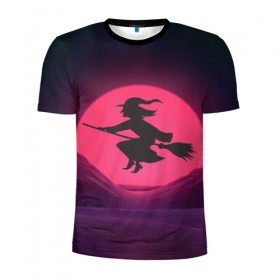 Мужская футболка 3D спортивная с принтом The Witch(Happy Halloween) в Тюмени, 100% полиэстер с улучшенными характеристиками | приталенный силуэт, круглая горловина, широкие плечи, сужается к линии бедра | Тематика изображения на принте: halloween | halloweenparty | witch | в подарок | ведьма | ведьмочка | вечеринка | детский дизайн | детский рисунок | для подарка | закат солнца | мягкие цвета | пати | хэллоуин