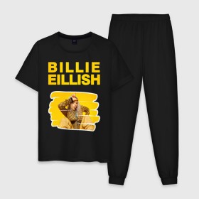 Мужская пижама хлопок с принтом Billie Eilish. в Тюмени, 100% хлопок | брюки и футболка прямого кроя, без карманов, на брюках мягкая резинка на поясе и по низу штанин
 | bili | billie eilish | били | билли айлиш | музыка