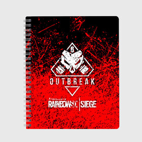 Тетрадь с принтом RAINBOW SIX SIEGE OUTBREAK в Тюмени, 100% бумага | 48 листов, плотность листов — 60 г/м2, плотность картонной обложки — 250 г/м2. Листы скреплены сбоку удобной пружинной спиралью. Уголки страниц и обложки скругленные. Цвет линий — светло-серый
 | 6 | outbreak | rainbow | rainbow six siege | six | tom clancys | радуга осада | том клэнси