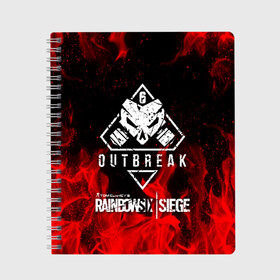 Тетрадь с принтом RAINBOW SIX SIEGE OUTBREAK в Тюмени, 100% бумага | 48 листов, плотность листов — 60 г/м2, плотность картонной обложки — 250 г/м2. Листы скреплены сбоку удобной пружинной спиралью. Уголки страниц и обложки скругленные. Цвет линий — светло-серый
 | 6 | outbreak | rainbow | rainbow six siege | six | tom clancys | радуга осада | том клэнси