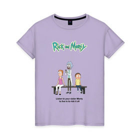 Женская футболка хлопок с принтом Rick and Morty в Тюмени, 100% хлопок | прямой крой, круглый вырез горловины, длина до линии бедер, слегка спущенное плечо | morty | rick | rick and morty | summer | t shirt | vdosadir