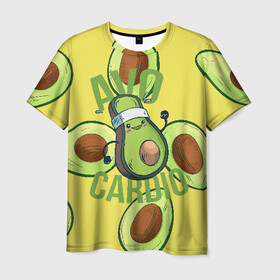Мужская футболка 3D с принтом Аво Кардио в Тюмени, 100% полиэфир | прямой крой, круглый вырез горловины, длина до линии бедер | avocado | cardio | fit | fitness | авокадо | авокардио | бег | кардио | спорт | спортсмен | фитнес