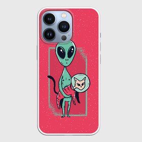 Чехол для iPhone 13 Pro с принтом Пришелец с Котом в Тюмени,  |  | Тематика изображения на принте: alien | cat | kitten | kitty | ufo | инопланетяне | инопланетянин | кот | котик | кошка | нло | пришелец | пришельцы