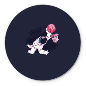 Коврик для мышки круглый с принтом Космонавт Баскетболист в Тюмени, резина и полиэстер | круглая форма, изображение наносится на всю лицевую часть | astronaut | basket | basketball | cosmonaut | nasa | астронавт | баскетбол | баскетболист | баскетбольный мяч | в космосе | космонавт | космос | мяч