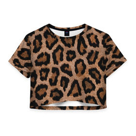 Женская футболка Cropp-top с принтом Леопардовая расцветка в Тюмени, 100% полиэстер | круглая горловина, длина футболки до линии талии, рукава с отворотами | Тематика изображения на принте: леопард | леопардовая | леопардовые | леопардовый | леопарды | пятнистые | пятнистый | пятнистым | расцветка