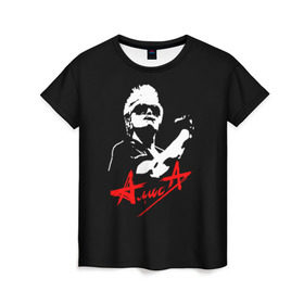 Женская футболка 3D с принтом АлисА в Тюмени, 100% полиэфир ( синтетическое хлопкоподобное полотно) | прямой крой, круглый вырез горловины, длина до линии бедер | alisa | rock | ussr | алиса | алиса группа | константин кинчев | рок | ссср