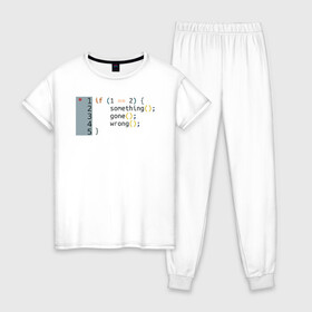 Женская пижама хлопок с принтом if 1 == 2 в Тюмени, 100% хлопок | брюки и футболка прямого кроя, без карманов, на брюках мягкая резинка на поясе и по низу штанин | it | php | айтишник | код | кодер | ошибка | програма | програмист | программа | программист | разработка | разработчик | сайт | сайты | си | си плюсплюс | си шарп | технарь | условие | явапхп | яваскрипт