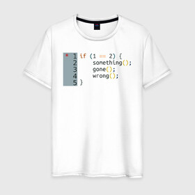 Мужская футболка хлопок с принтом if 1 == 2 в Тюмени, 100% хлопок | прямой крой, круглый вырез горловины, длина до линии бедер, слегка спущенное плечо. | it | php | айтишник | код | кодер | ошибка | програма | програмист | программа | программист | разработка | разработчик | сайт | сайты | си | си плюсплюс | си шарп | технарь | условие | явапхп | яваскрипт