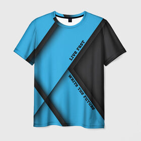Мужская футболка 3D с принтом Live Fast blue в Тюмени, 100% полиэфир | прямой крой, круглый вырез горловины, длина до линии бедер | Тематика изображения на принте: абстракция | геометрия | линии | минимализм