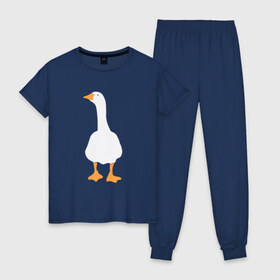Женская пижама хлопок с принтом ЗЛОЙ ГУСЬ! в Тюмени, 100% хлопок | брюки и футболка прямого кроя, без карманов, на брюках мягкая резинка на поясе и по низу штанин | goose | untitled goose | гусь | злой гусь