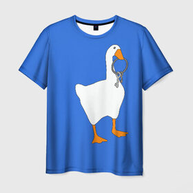 Мужская футболка 3D с принтом Untitled Goose Game в Тюмени, 100% полиэфир | прямой крой, круглый вырез горловины, длина до линии бедер | epic store | ugg | untitled goose game | гусь | игра без названия | игра про гуся | неназванная игра про гуся