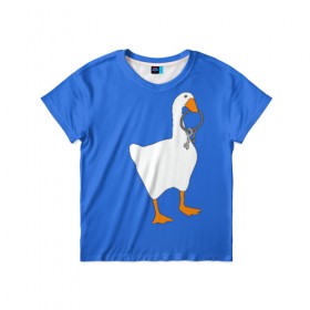 Детская футболка 3D с принтом Untitled Goose Game в Тюмени, 100% гипоаллергенный полиэфир | прямой крой, круглый вырез горловины, длина до линии бедер, чуть спущенное плечо, ткань немного тянется | epic store | ugg | untitled goose game | гусь | игра без названия | игра про гуся | неназванная игра про гуся