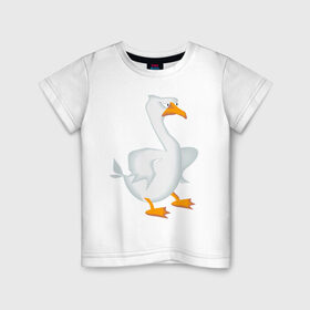 Детская футболка хлопок с принтом Гусь в Тюмени, 100% хлопок | круглый вырез горловины, полуприлегающий силуэт, длина до линии бедер | гусь | детский сад | злой | игра | мемы | мультфильм | приколы | птицы | ясли