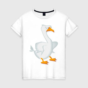 Женская футболка хлопок с принтом Гусь в Тюмени, 100% хлопок | прямой крой, круглый вырез горловины, длина до линии бедер, слегка спущенное плечо | гусь | детский сад | злой | игра | мемы | мультфильм | приколы | птицы | ясли