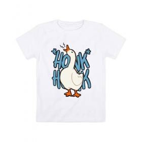Детская футболка хлопок с принтом КРЯ-КРЯ в Тюмени, 100% хлопок | круглый вырез горловины, полуприлегающий силуэт, длина до линии бедер | Тематика изображения на принте: meme | untitled goose game | злой гусь | мем | птица