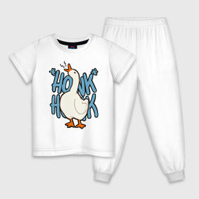 Детская пижама хлопок с принтом КРЯ-КРЯ в Тюмени, 100% хлопок |  брюки и футболка прямого кроя, без карманов, на брюках мягкая резинка на поясе и по низу штанин
 | Тематика изображения на принте: meme | untitled goose game | злой гусь | мем | птица