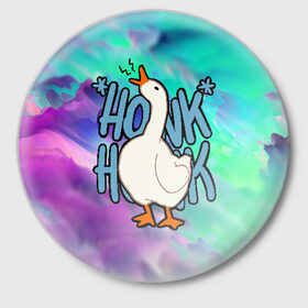 Значок с принтом HONK HONK в Тюмени,  металл | круглая форма, металлическая застежка в виде булавки | meme | untitled goose game | злой гусь | мем | птица