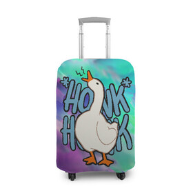 Чехол для чемодана 3D с принтом HONK HONK в Тюмени, 86% полиэфир, 14% спандекс | двустороннее нанесение принта, прорези для ручек и колес | meme | untitled goose game | злой гусь | мем | птица