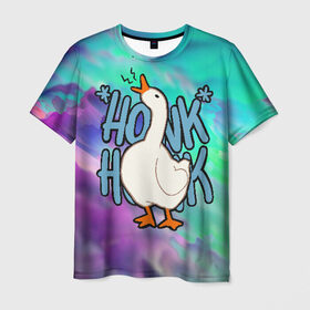 Мужская футболка 3D с принтом HONK HONK в Тюмени, 100% полиэфир | прямой крой, круглый вырез горловины, длина до линии бедер | Тематика изображения на принте: meme | untitled goose game | злой гусь | мем | птица