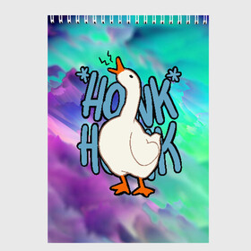 Скетчбук с принтом HONK HONK в Тюмени, 100% бумага
 | 48 листов, плотность листов — 100 г/м2, плотность картонной обложки — 250 г/м2. Листы скреплены сверху удобной пружинной спиралью | Тематика изображения на принте: meme | untitled goose game | злой гусь | мем | птица