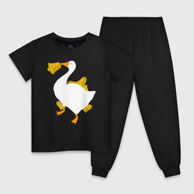 Детская пижама хлопок с принтом ЗЛОЙ ГУСТЬ С КОЛОКОЛЬЧИКОМ в Тюмени, 100% хлопок |  брюки и футболка прямого кроя, без карманов, на брюках мягкая резинка на поясе и по низу штанин
 | meme | untitled goose game | злой гусь | мем | птица