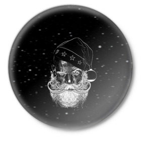 Значок с принтом Санта Хипстер в Тюмени,  металл | круглая форма, металлическая застежка в виде булавки | Тематика изображения на принте: 
